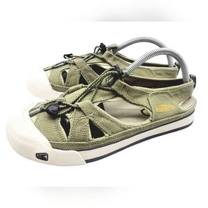 KEEN Womens Olive Green Canvas Durable Sandals Drawstring Hiking Shoes Size 11 M